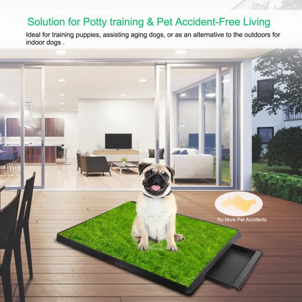 Indoor Dog Potty Training Pad with Removable Waste Tray, Artificial Turf, 25"×20" I330