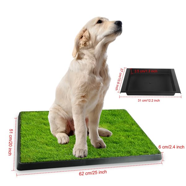 Indoor Dog Potty Training Pad with Removable Waste Tray, Artificial Turf, 25"×20" I330