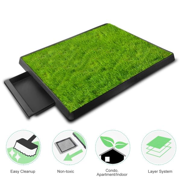Indoor Dog Potty Training Pad with Removable Waste Tray, Artificial Turf, 25"×20" I330
