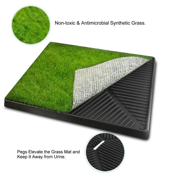 Indoor Dog Potty Training Pad with Removable Waste Tray, Artificial Turf, 25"×20" I330