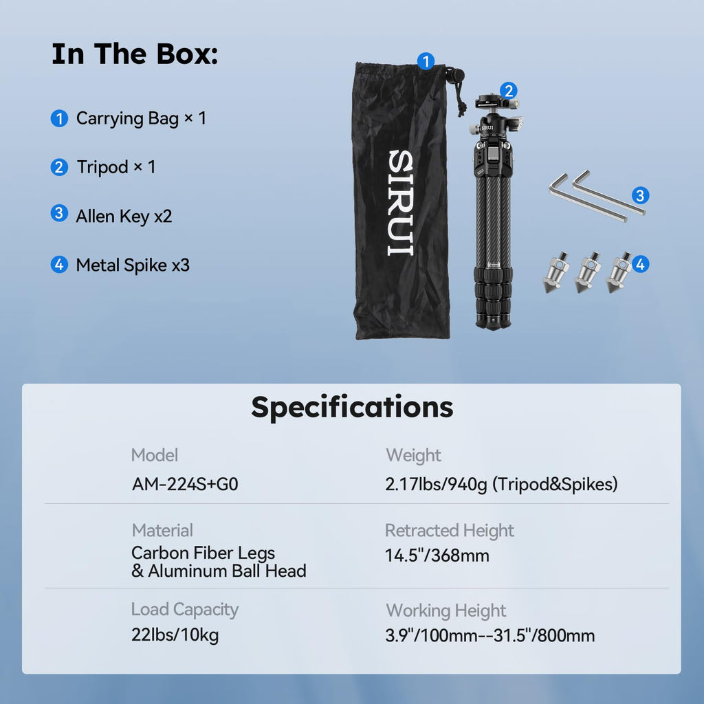 Carbon Fiber Mini Desktop Tripod with 360° Ball Head N783