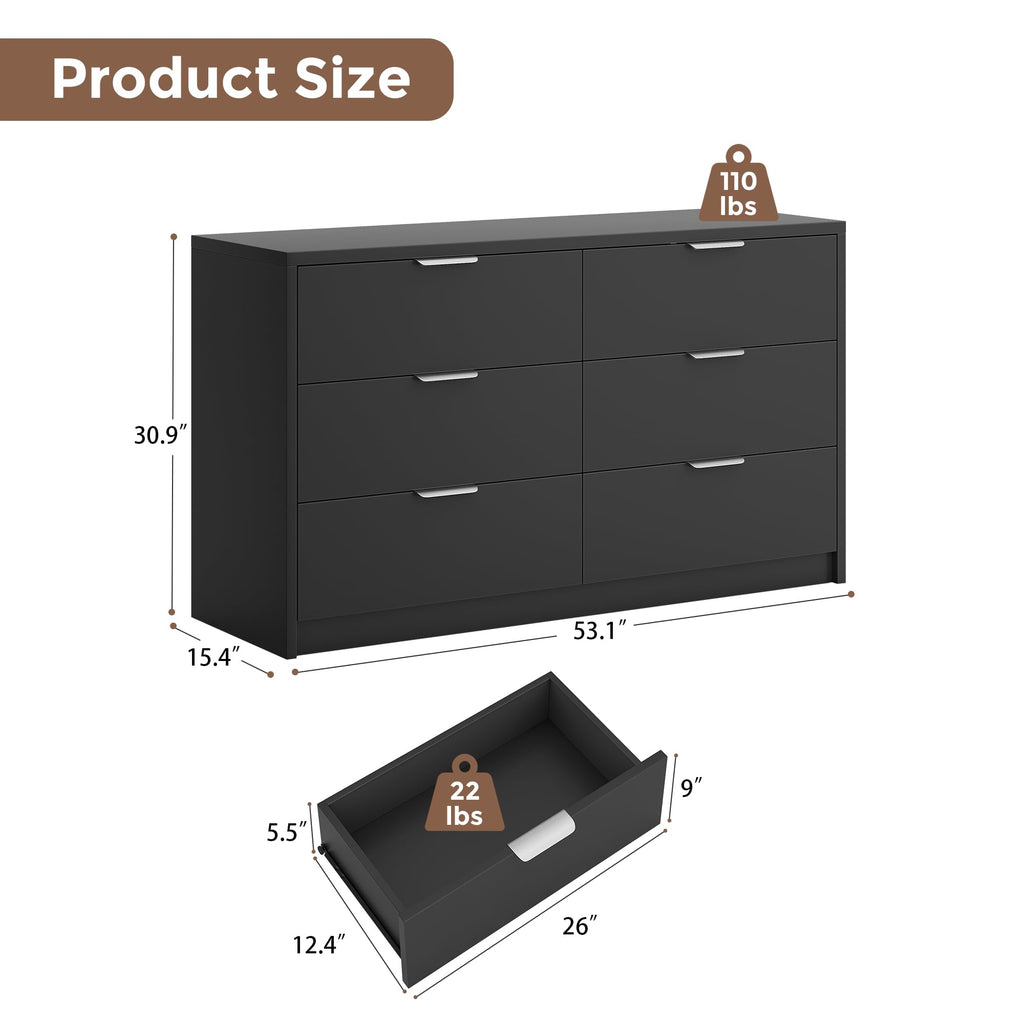 53" Wide 6 Drawer Wood Dresser T76260
