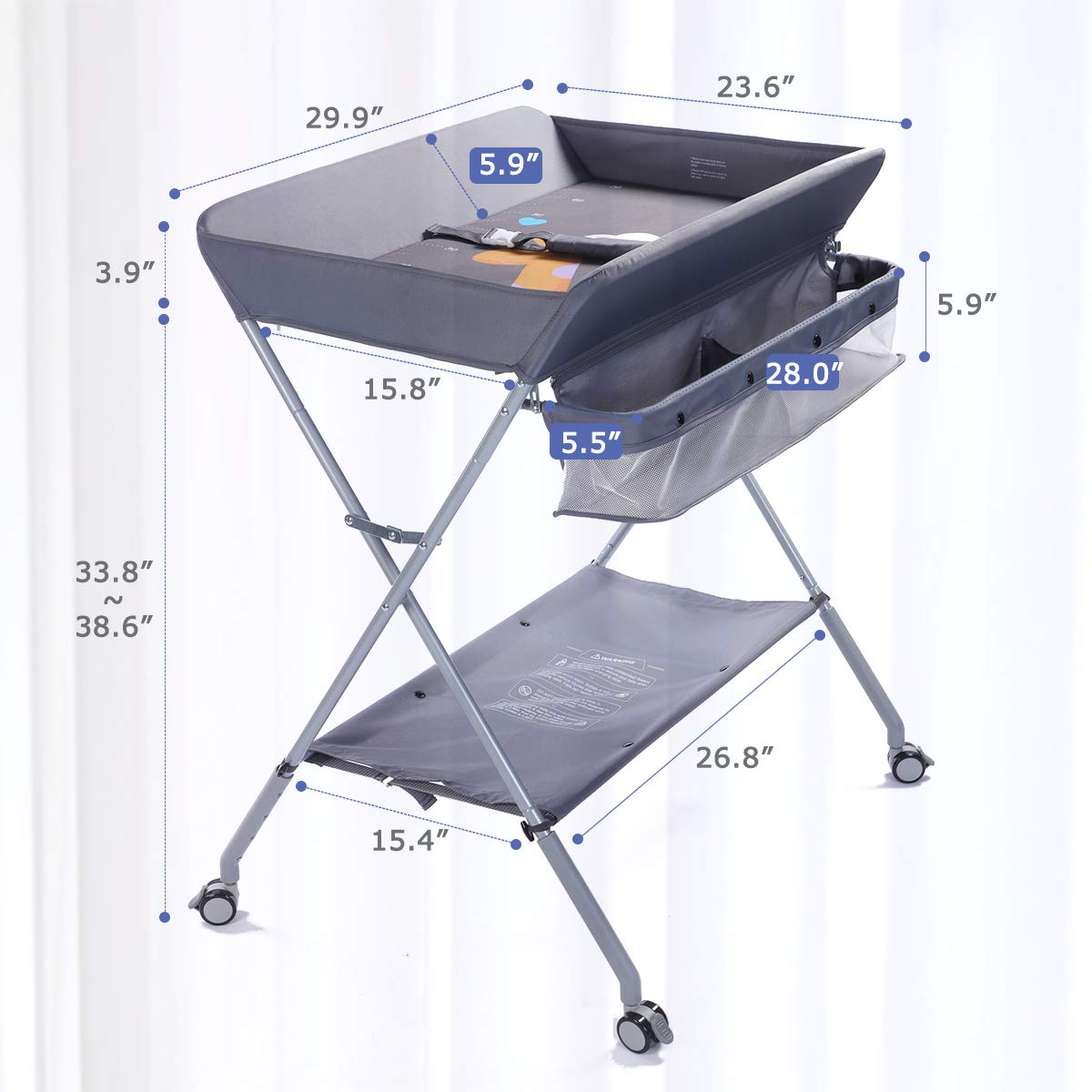 Portable Folding Baby Changing Table with Wheels U6127