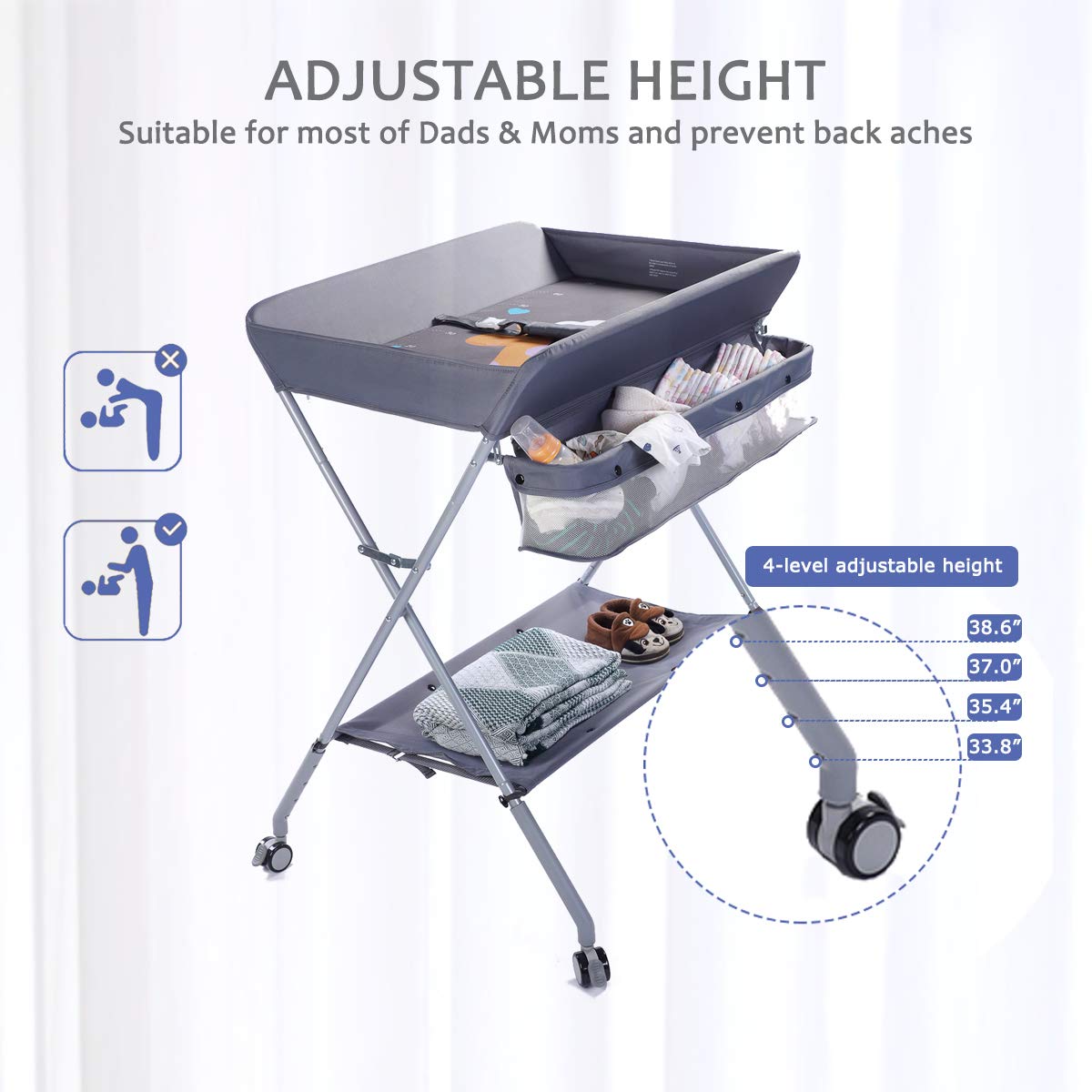 Portable Folding Baby Changing Table with Wheels U6127
