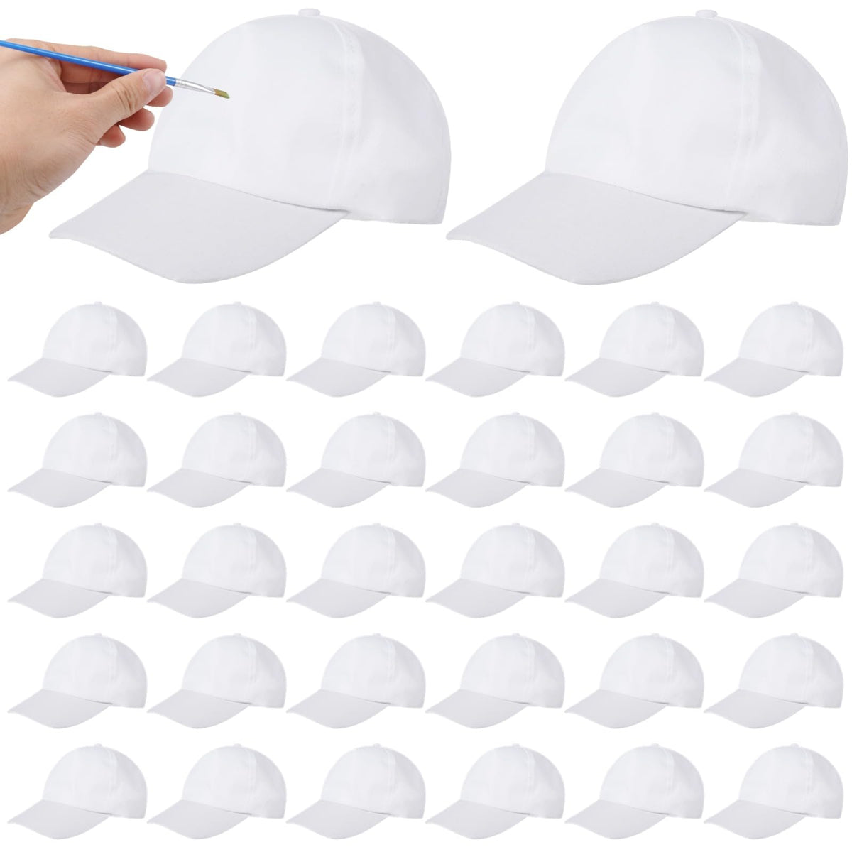 30 Pcs White Adjustable Polyester Baseball Caps G10228
