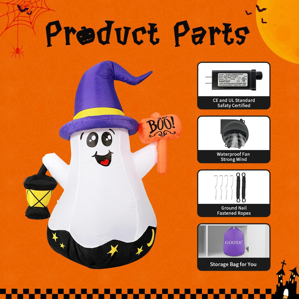 5 FT Halloween Inflatables Ghost with Built-in LEDs N8273