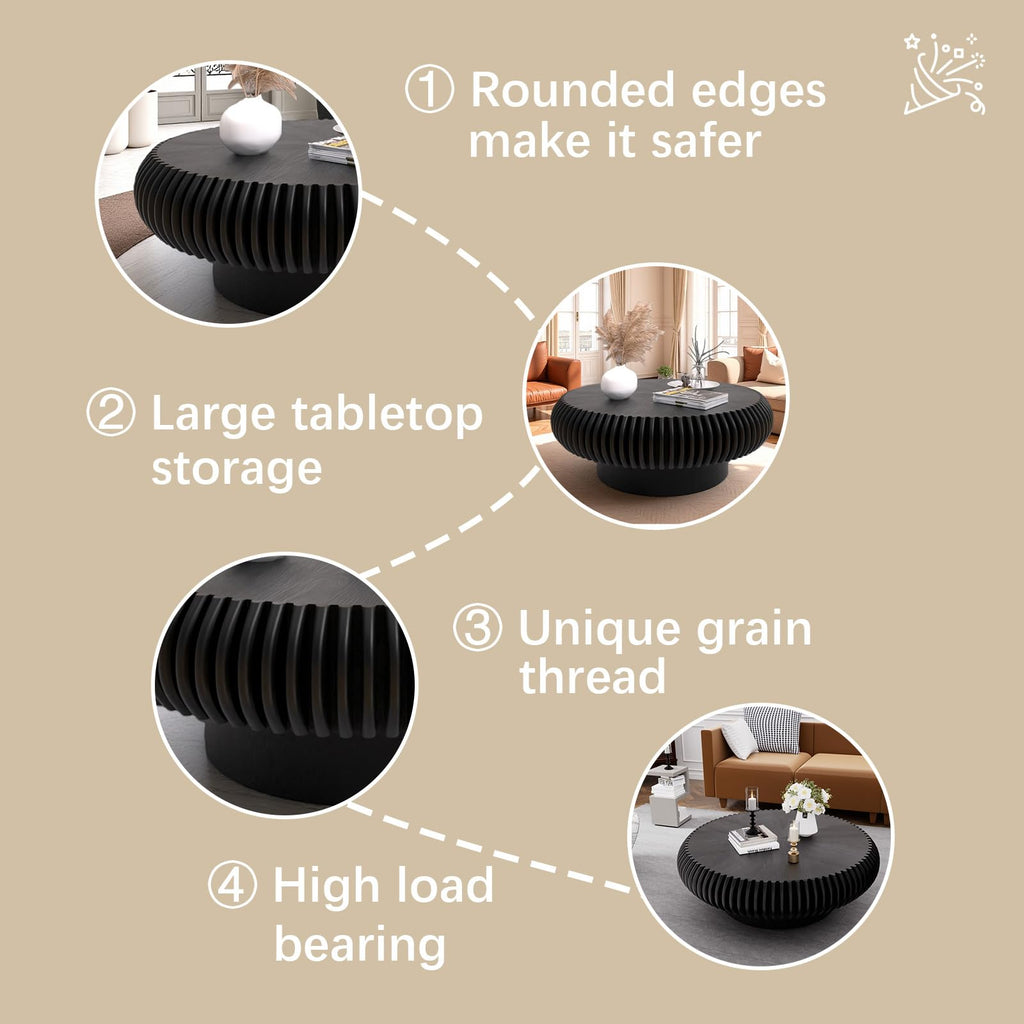 Black Round Fluted Drum Coffee Table V829