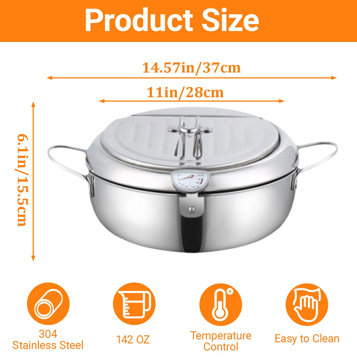 4.2L Stainless Steel Deep Fryer Pot with Thermometer W1326
