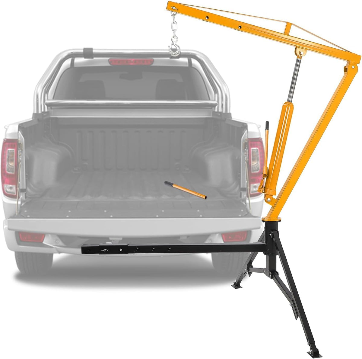 Hydraulic Hitch Mounted Pickup Truck Crane, 1000 Lbs Capacity, 360° Swivel, Yellow D164362