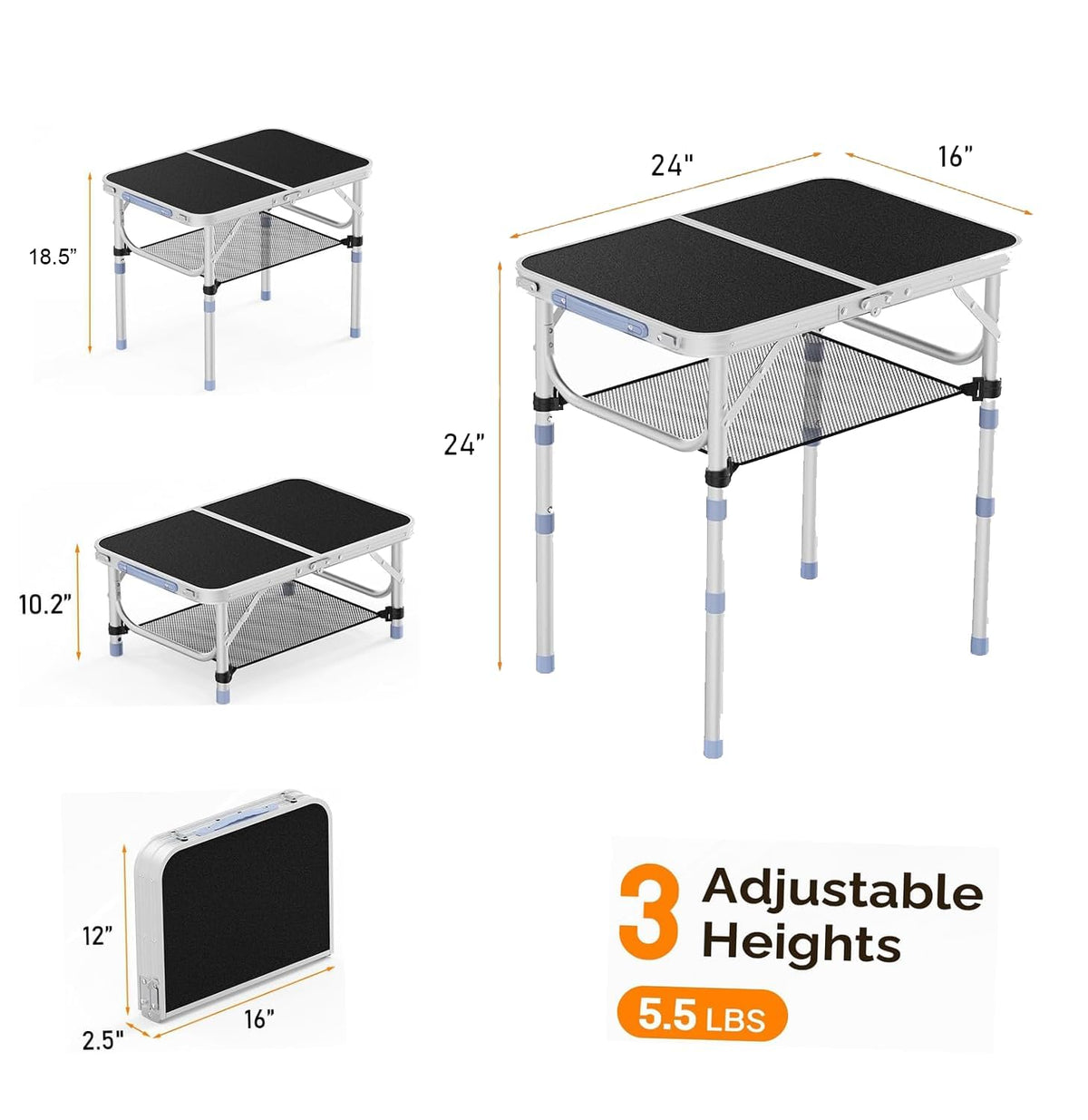 2FT Folding Table 3 Adjustable Height E477318