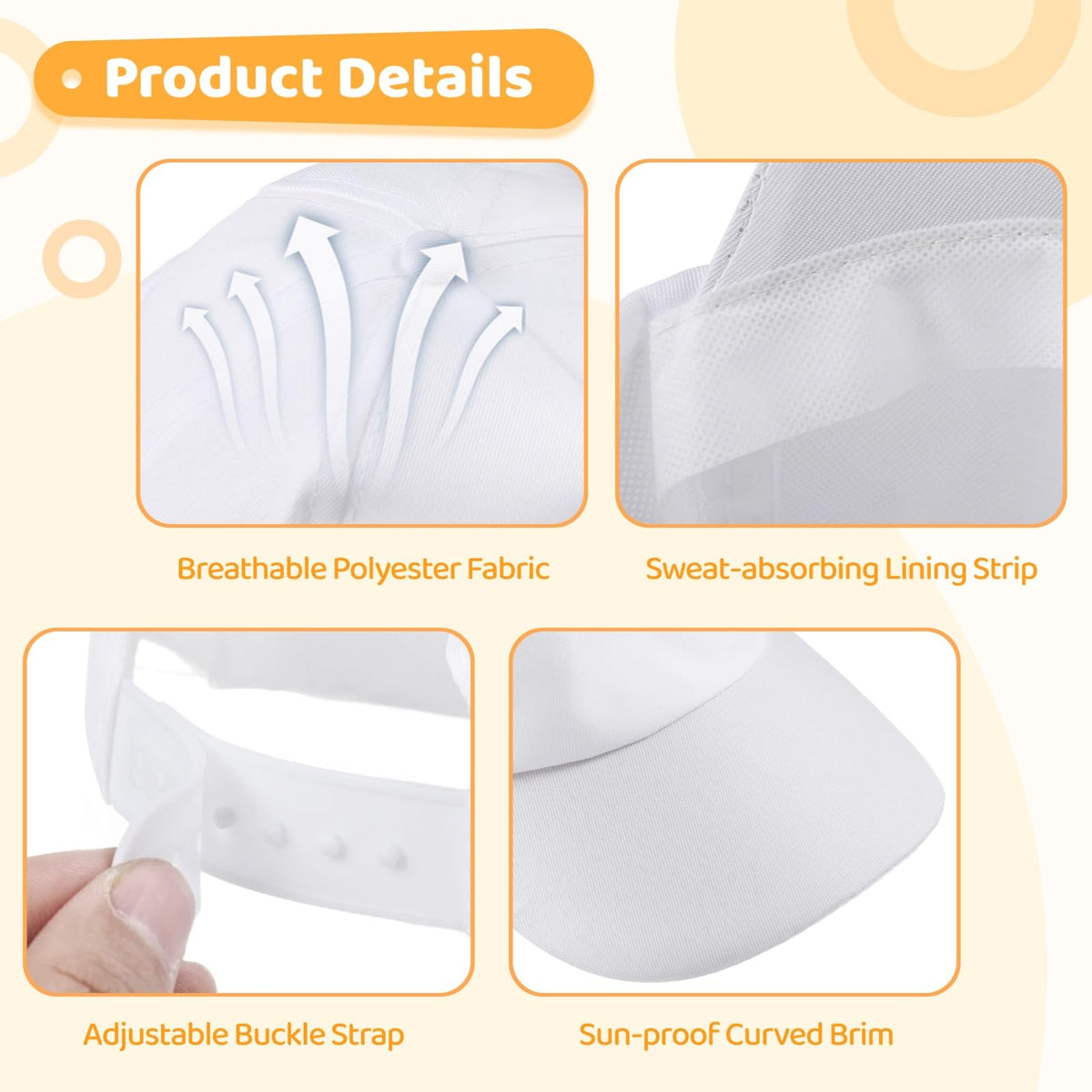 30 Pcs White Adjustable Polyester Baseball Caps G10228