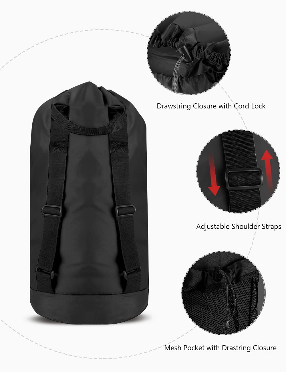 Black 115L Laundry Bag with Shoulder Straps W212608