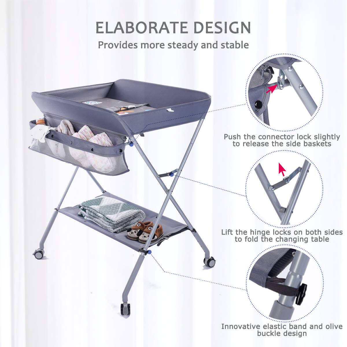 Portable Folding Baby Changing Table with Wheels U6127