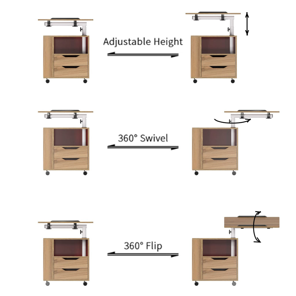 23.6in Rolling Nightstand with 2 Drawers and Shelf Oak G5968
