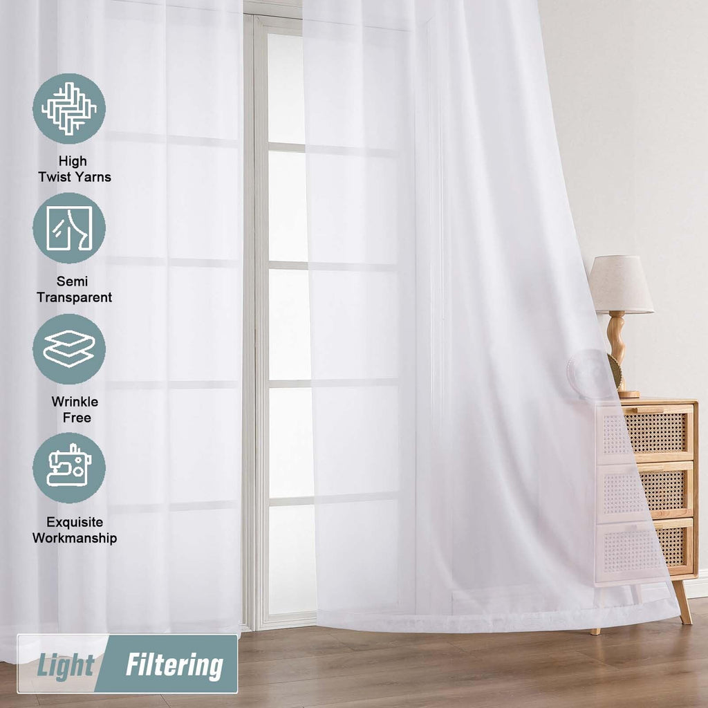 Extra Wide Sheer White Curtains 84 Inches Long 2 Panels D19915
