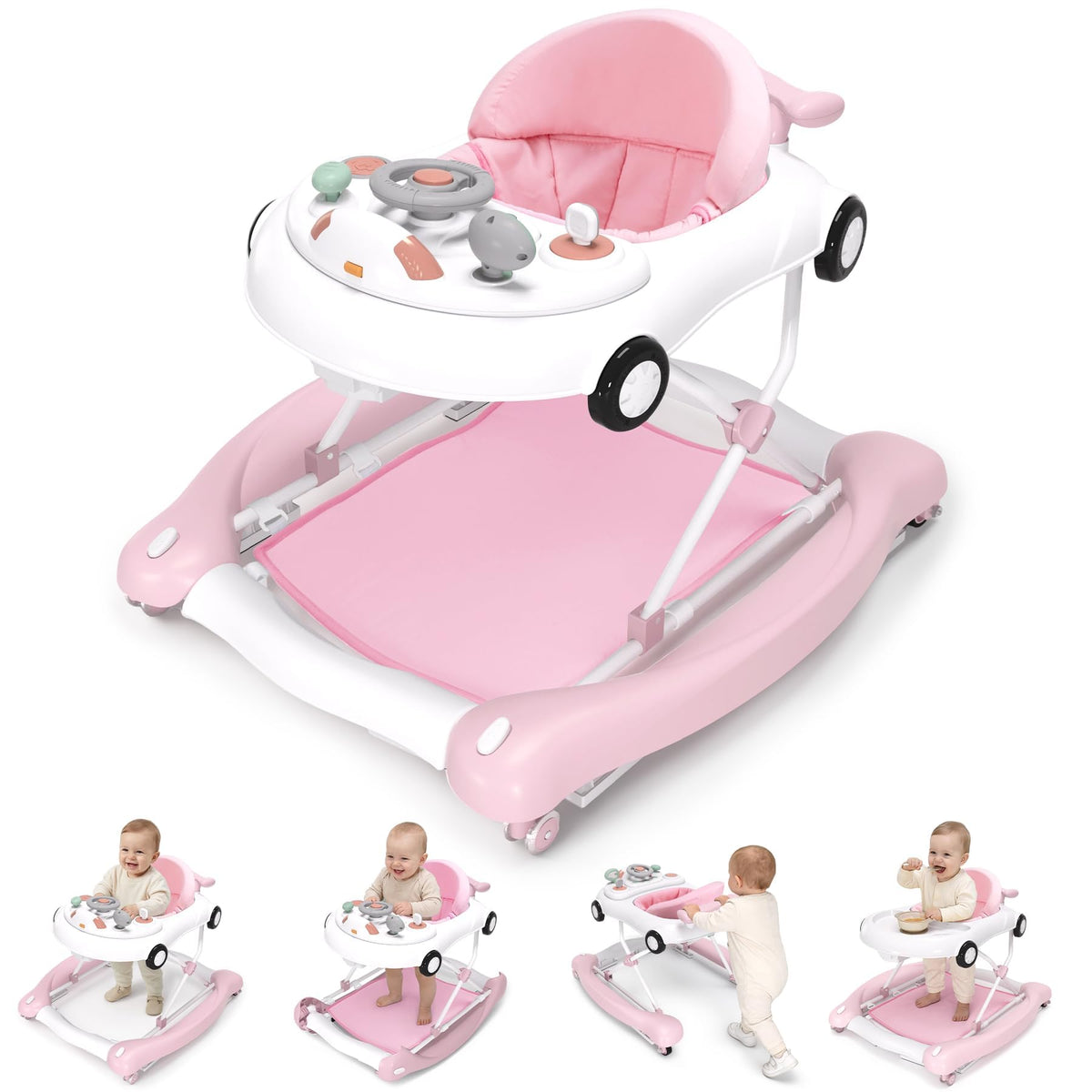 5-in-1 Convertible Baby Walker with Steering Wheel Music Activity Center F668