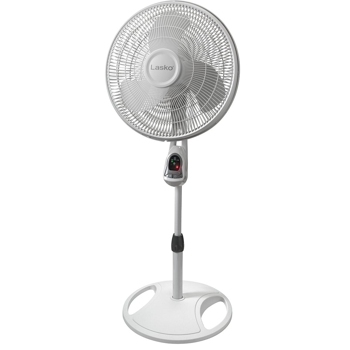 16" White Oscillating Pedestal Fan with Remote and 18" Black Adjustable Pedestal Fan E907813