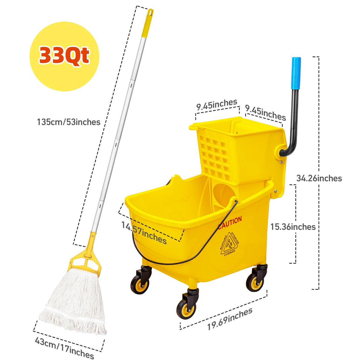 33 Qt Mop Bucket with Side-Press Wringer and Cotton Mop A74612