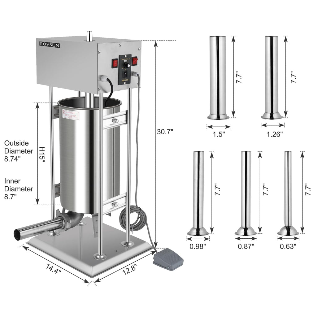 15L Electric Stainless Steel Sausage Stuffer with 5 Stuffing Tubes R746648