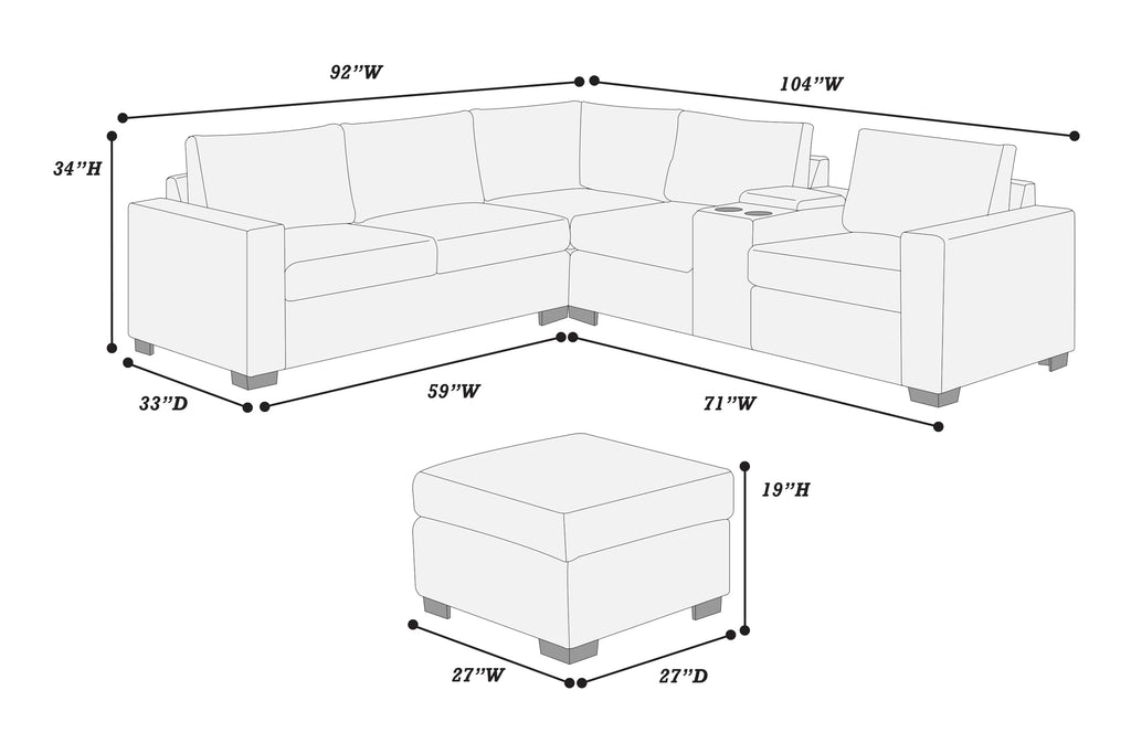 Light Gray 4pc Corduroy Sectional Sofa Set with Ottoman C671936