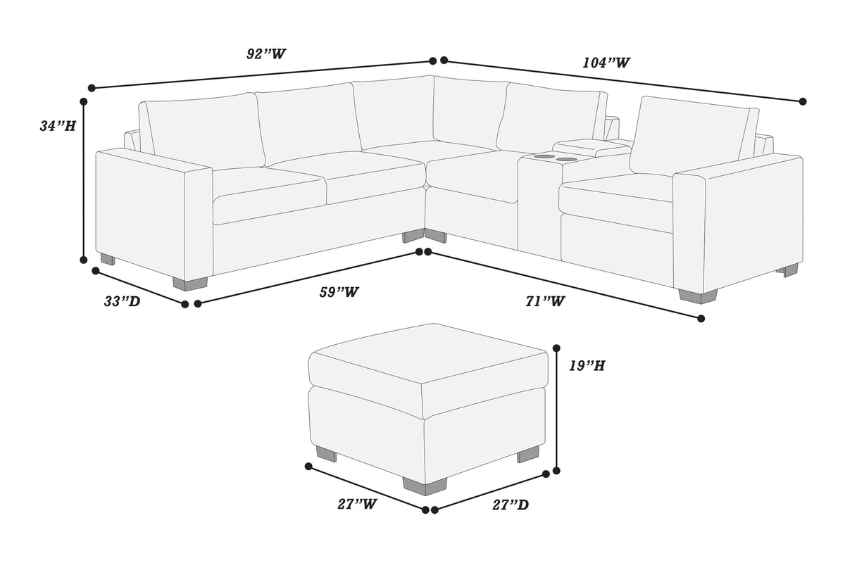 Light Gray 4pc Corduroy Sectional Sofa Set with Ottoman C671936