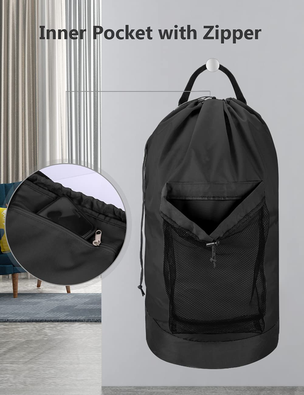 Black 115L Laundry Bag with Shoulder Straps W212608