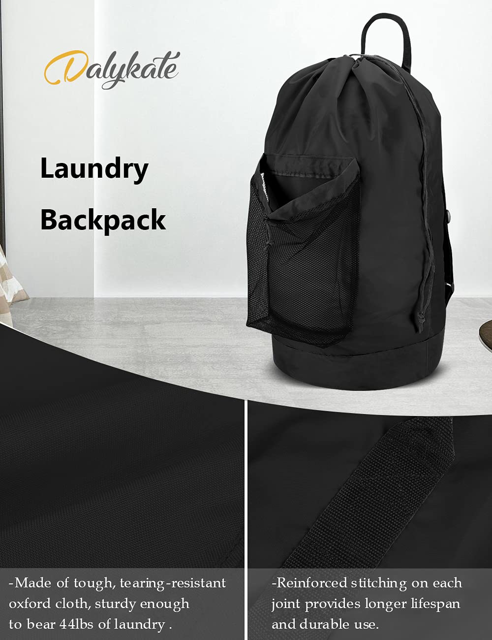 Black 115L Laundry Bag with Shoulder Straps W212608