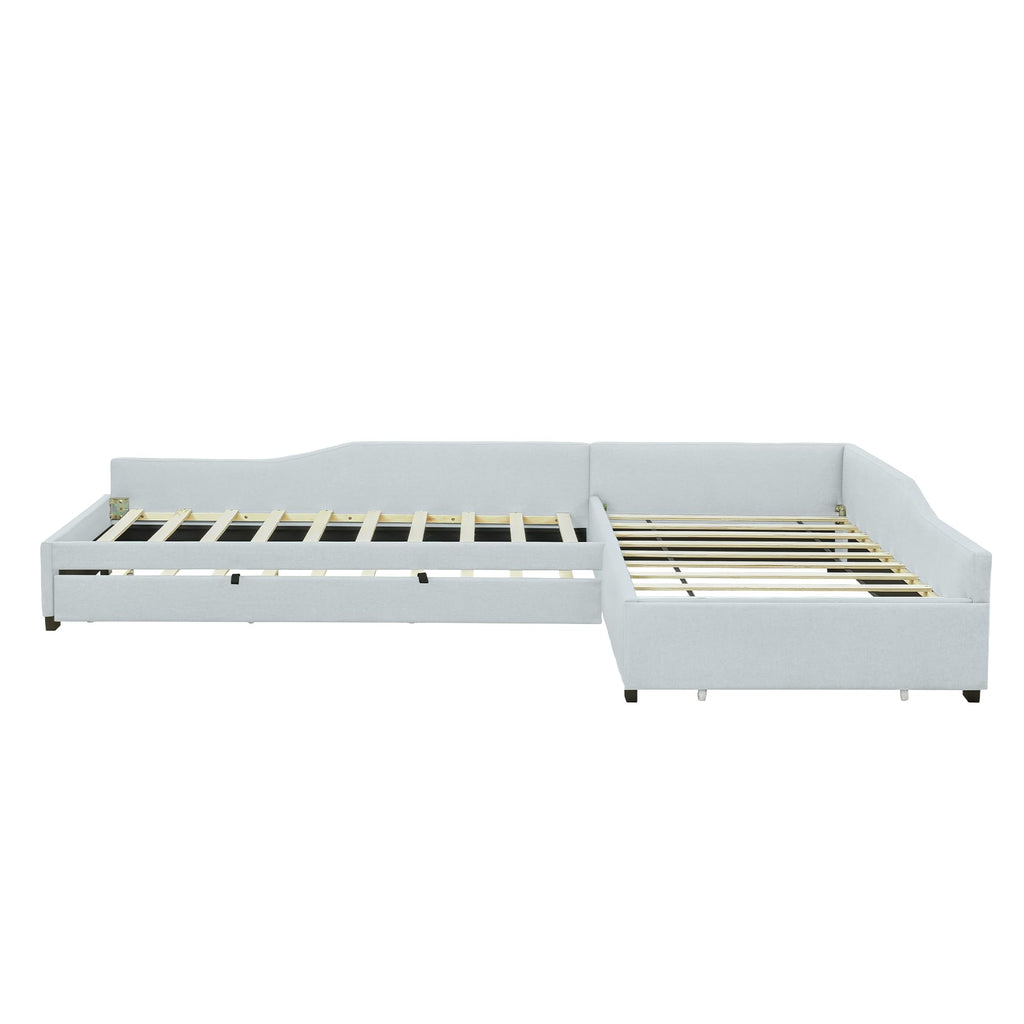 Beige Linen Upholstered Double Twin Size Daybed with Trundle and Drawer O452976