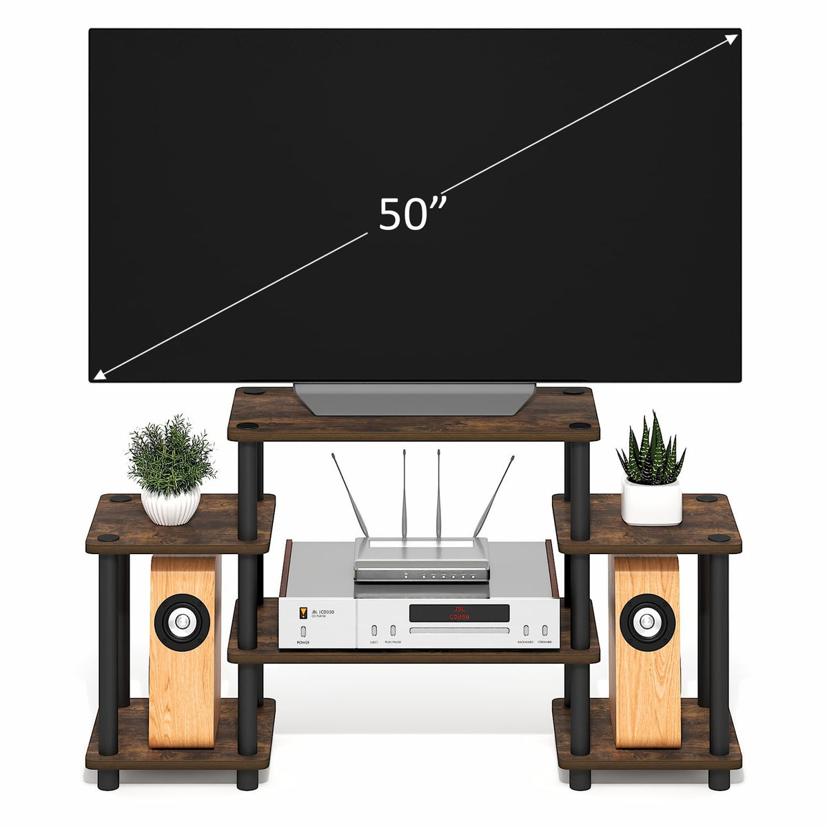 6-Shelf Toolless TV Stand with Raised Top for TV up to 50 Inch C307