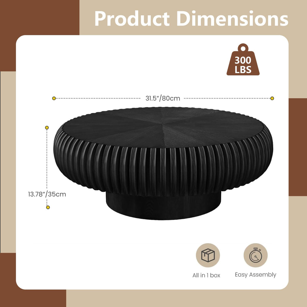 Black Round Fluted Drum Coffee Table V829