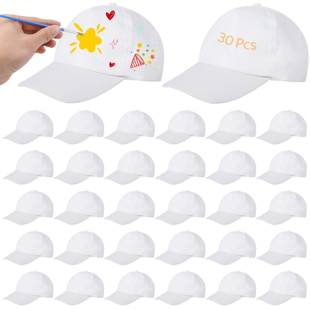 30 Pcs White Adjustable Polyester Baseball Caps G10228