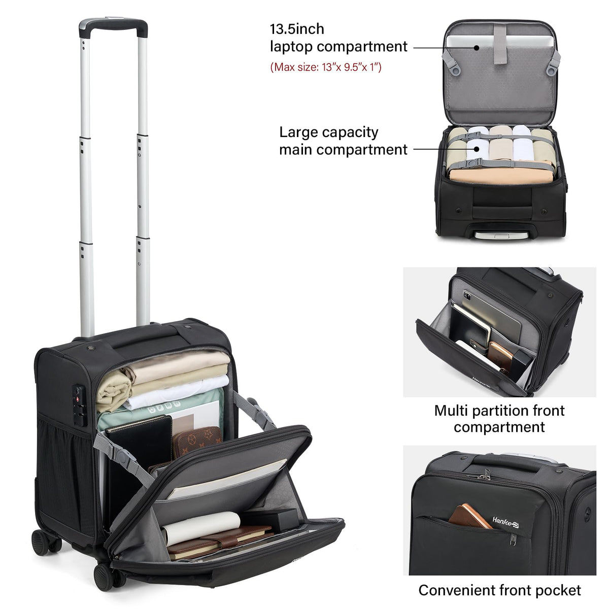 16 Inch Underseat Carry On Luggage with Wheels Dark Gray R749941
