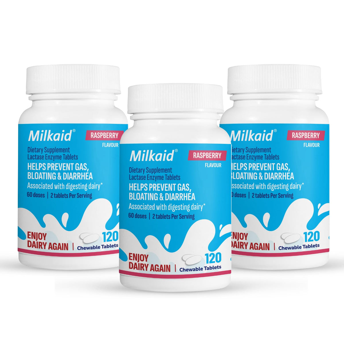 Chewable Lactase Enzyme Tablets 360 Tablets Raspberry E611