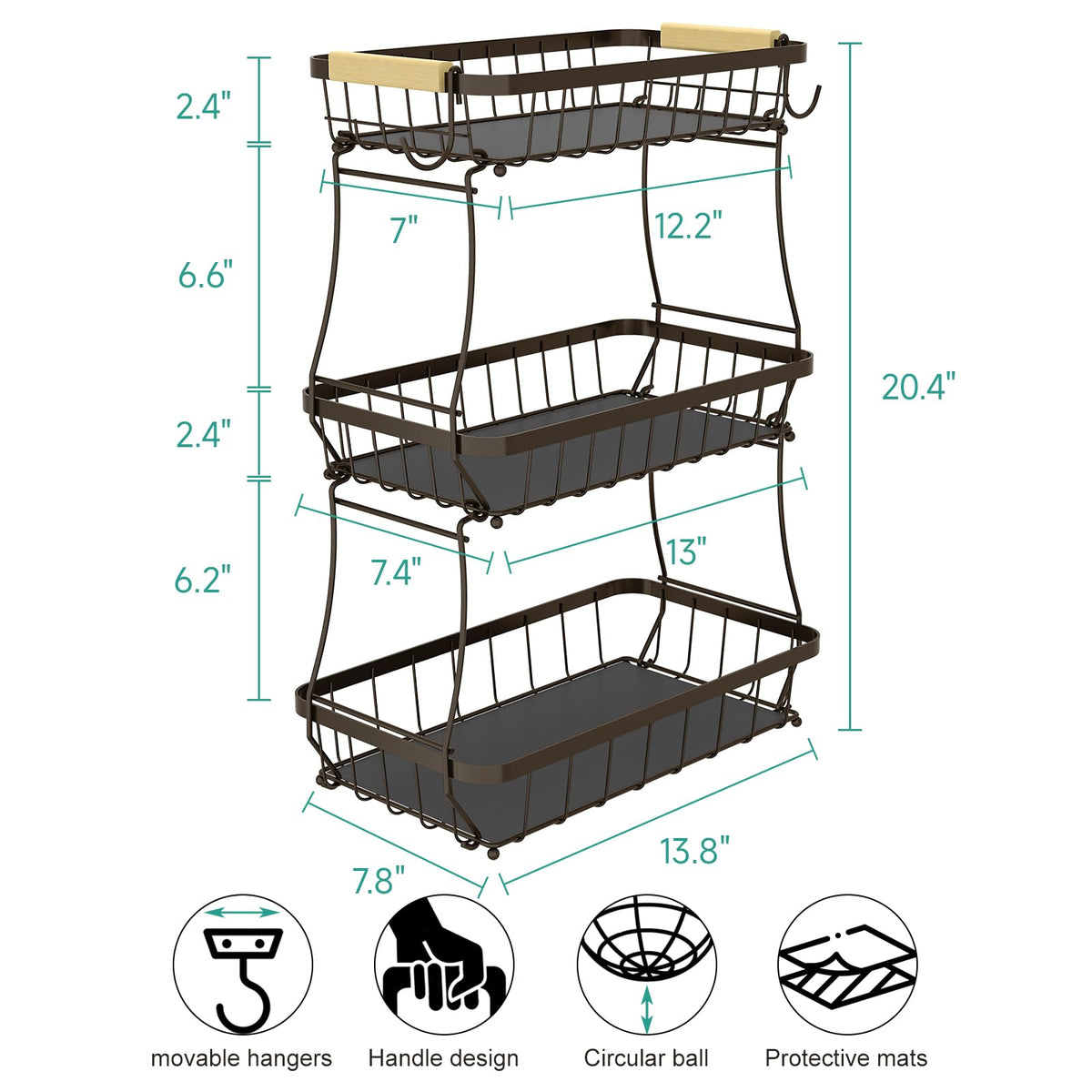 3-Tier Detachable Metal Fruit Basket V9766