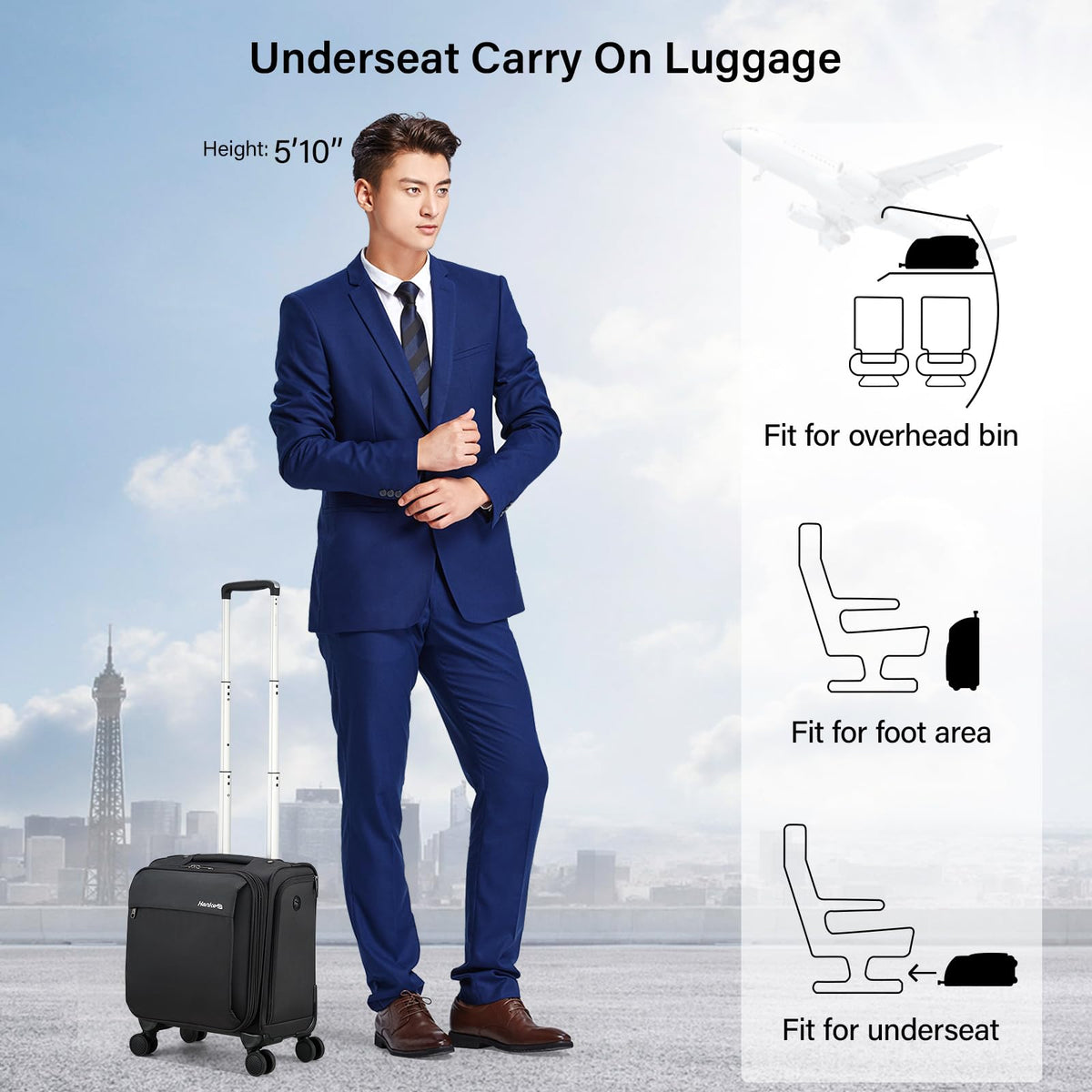 16 Inch Underseat Carry On Luggage with Wheels Dark Gray R749941