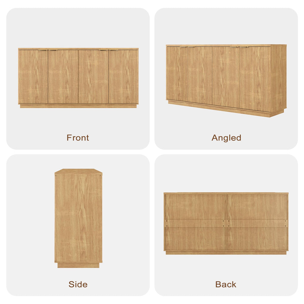 Natural Oak Fluted Wooden Sideboard Cabinet with 4 Doors G8843