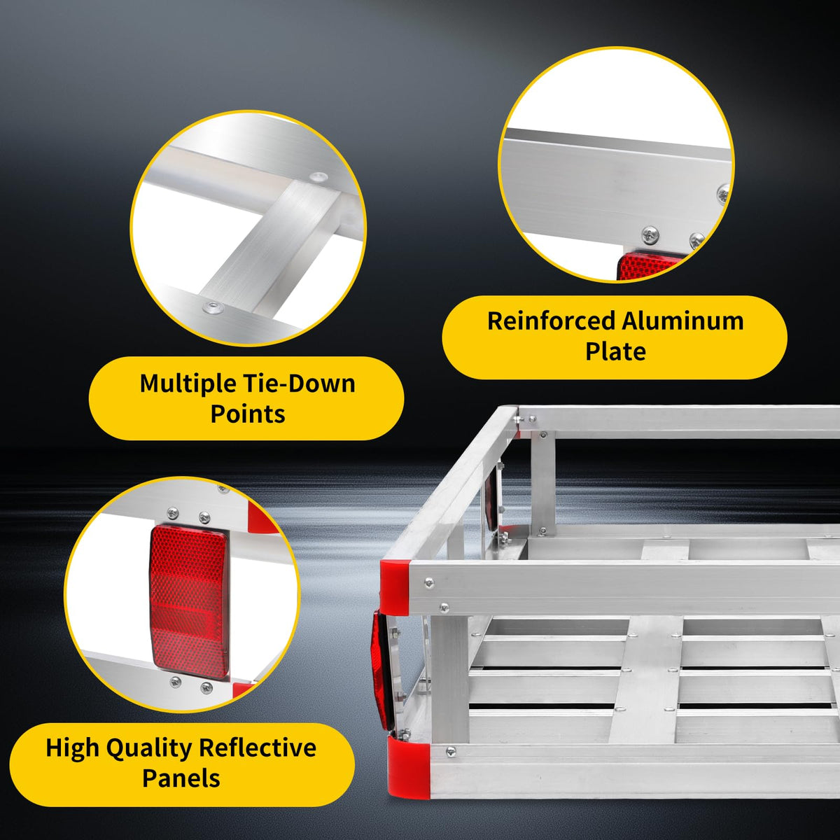 Aluminum Cargo Carrier with High Side Rails, 500-lb Load Capacity, Grey, 49" x 22.5" R203427