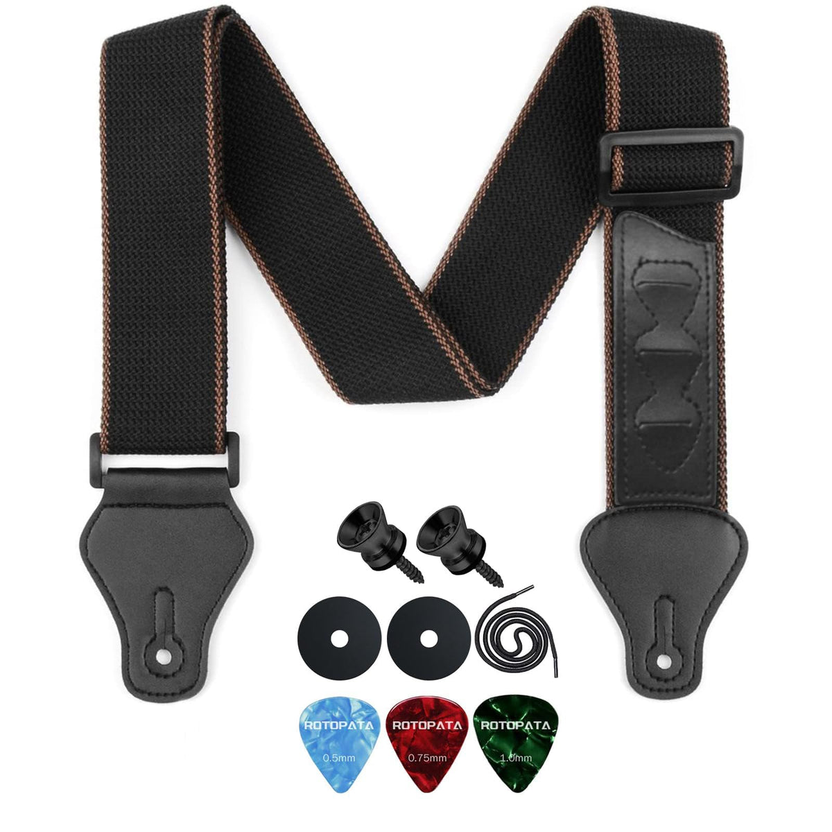 Black Adjustable Guitar Strap Kit with Locks and Picks P503