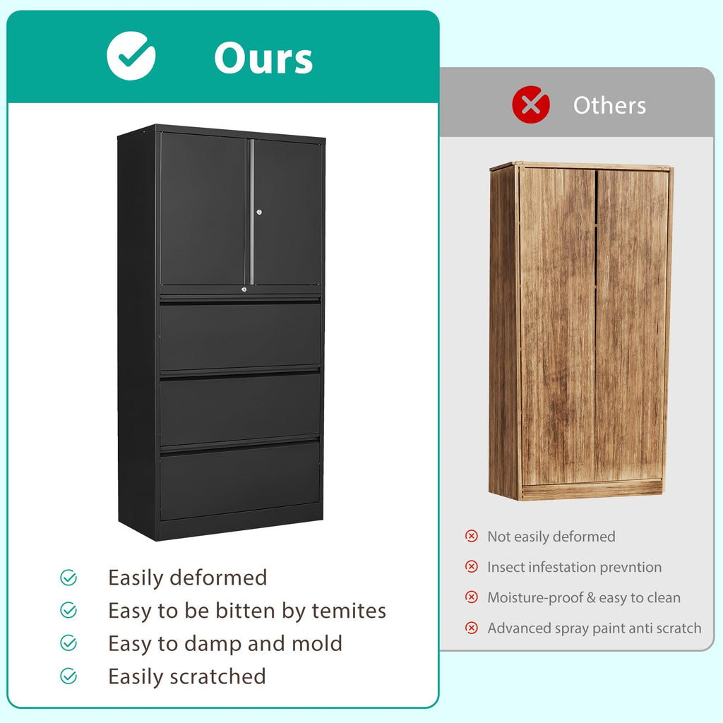 Black 3 Drawer Metal File Cabinet with Lock and Shelf G500