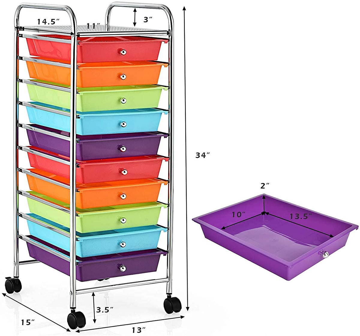 10 Drawer Rolling Storage Organizer Cart L36916