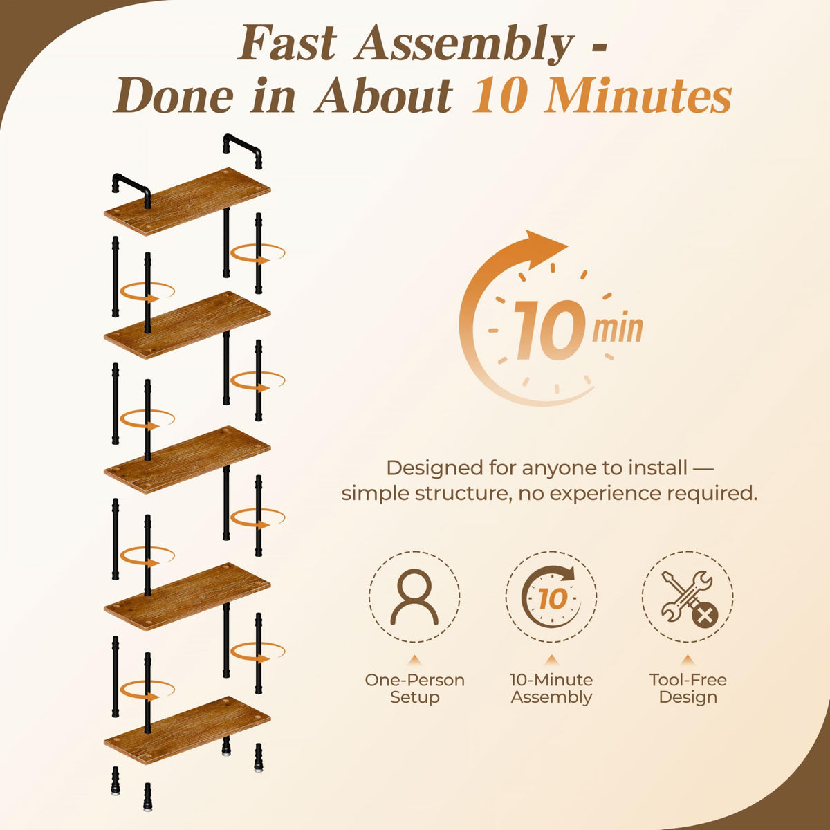 5 Tier Rustic Brown Bookshelf D651