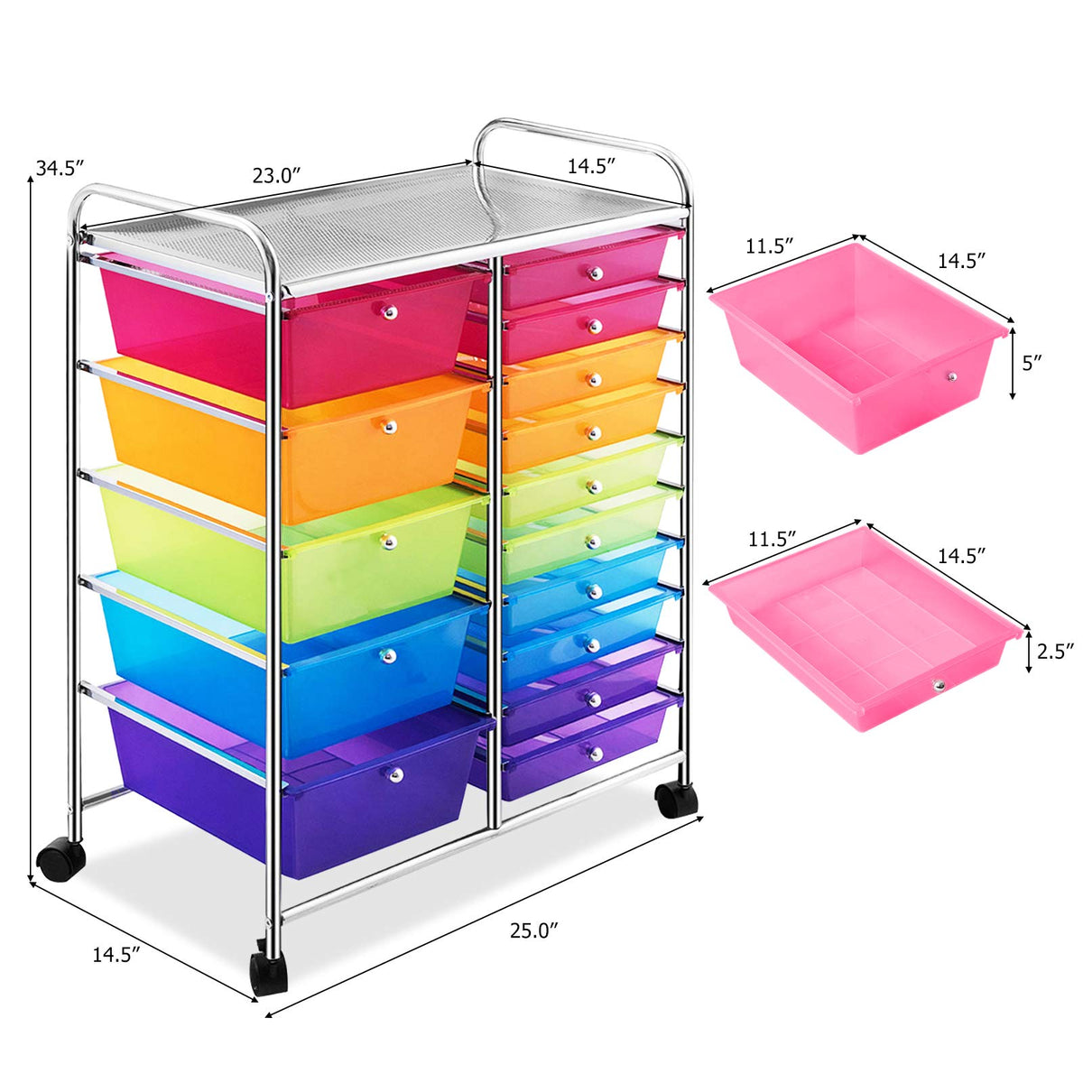 15 Drawer Rolling Storage Cart with Removable Drawers U6258
