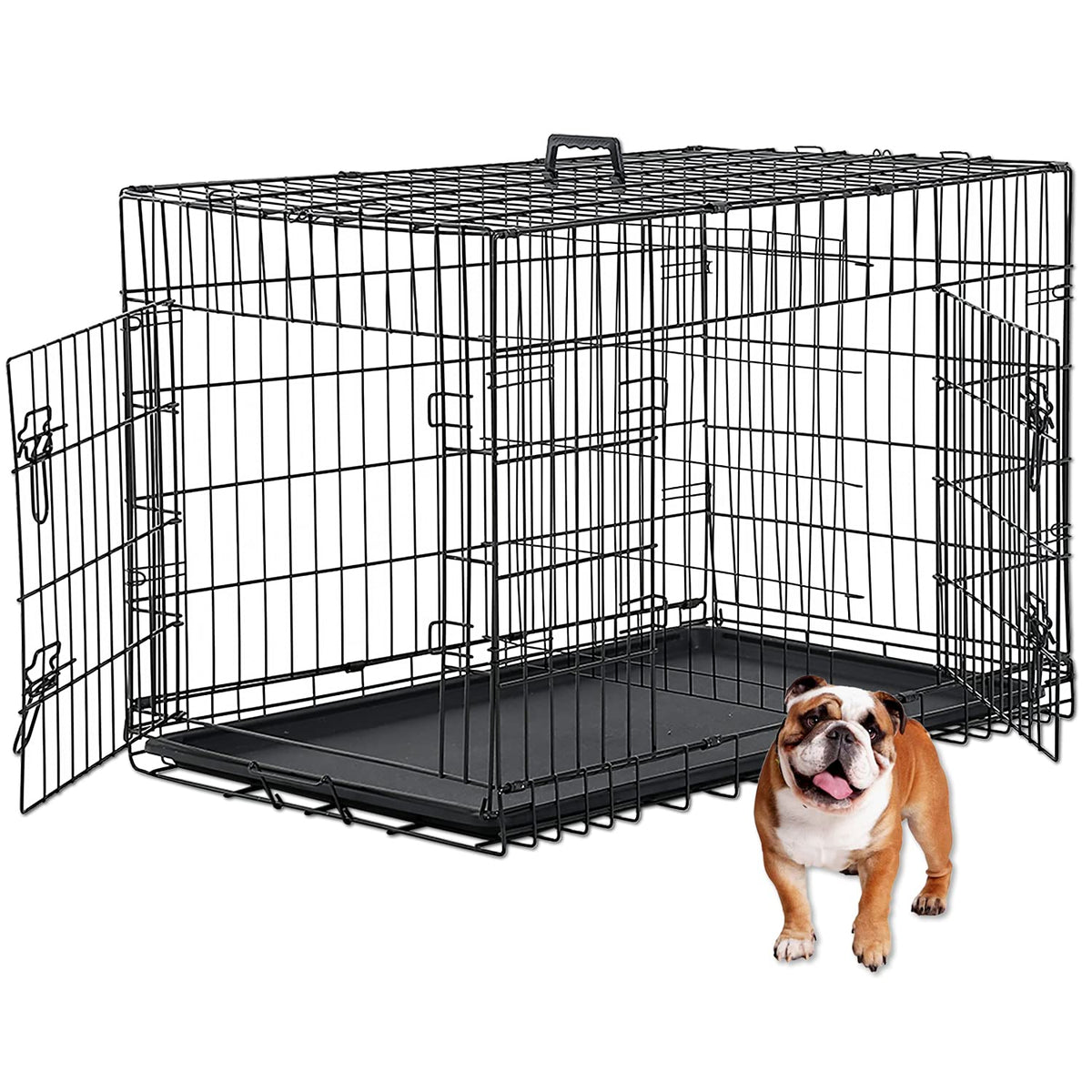 48 Inch Double Door Metal Dog Crate with Divider Panel L37047