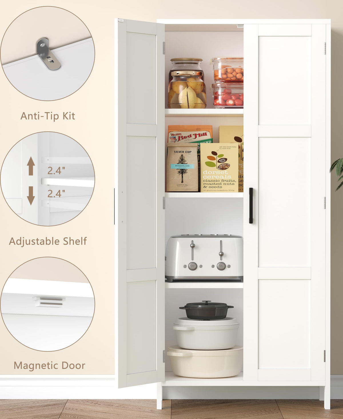 51.2"H Tall White 2 Doors Bathroom Cabinet M95138