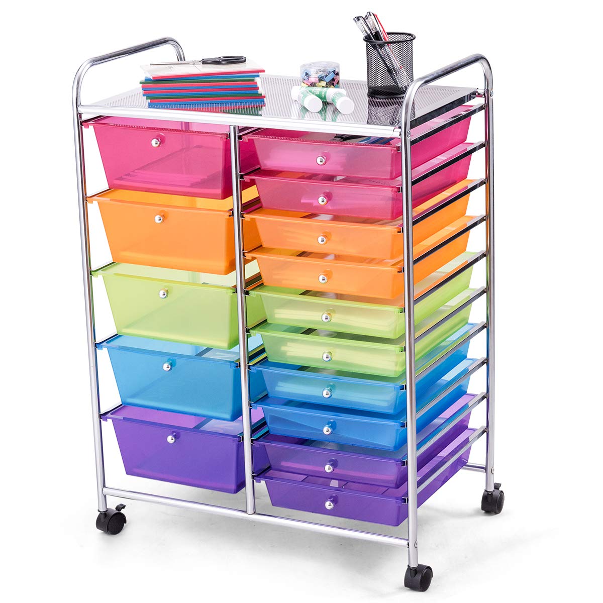 15 Drawer Rolling Storage Cart with Removable Drawers U6258