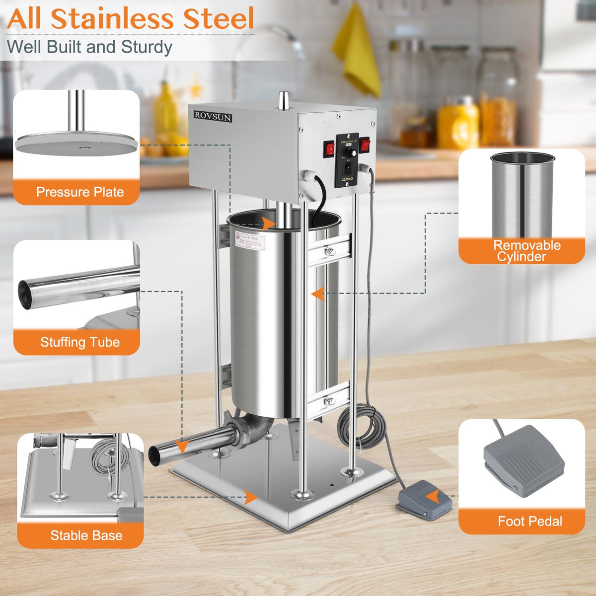15L Electric Stainless Steel Sausage Stuffer with 5 Stuffing Tubes R746648