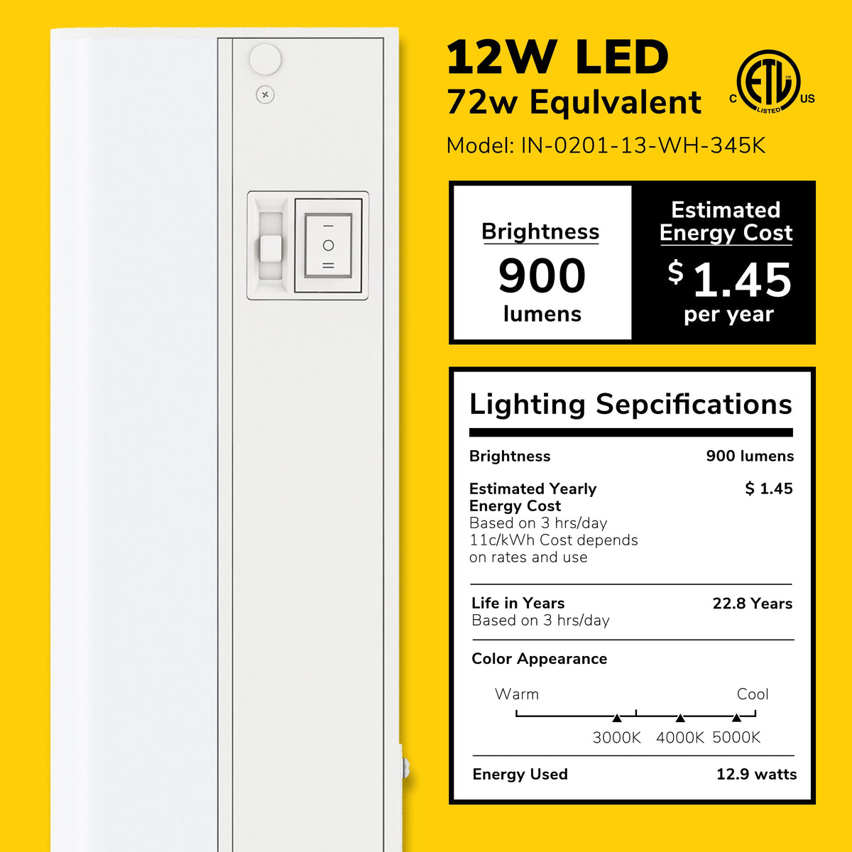 24-Inch Hardwired LED Under Cabinet Light H8919
