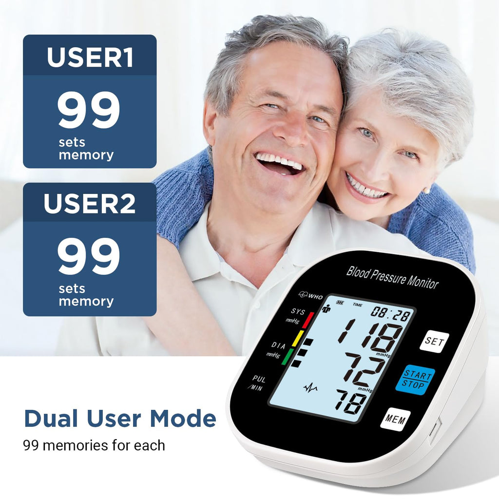 Blood Pressure Monitor with Large Backlit Display for 2 Users Arm Cuff & Storage Bag X590