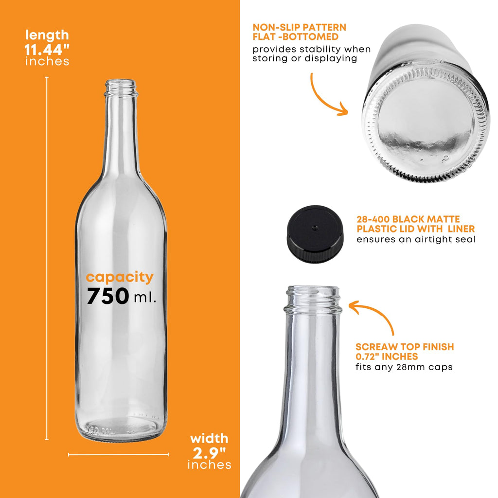 750ml Clear Glass Bottles with Lids, 48-Pack I400