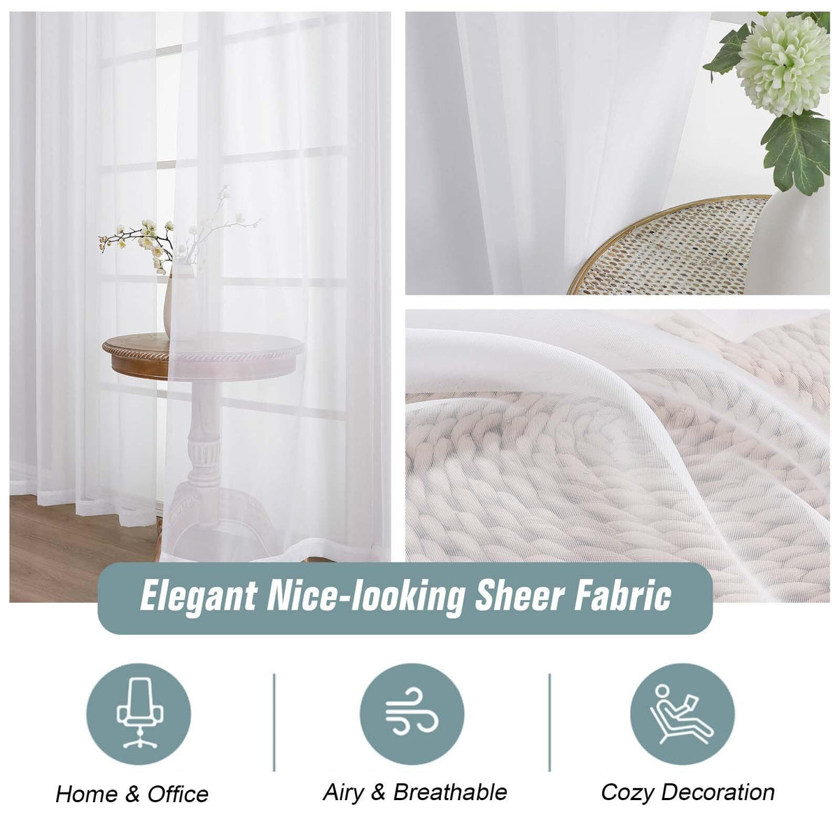 Extra Wide Sheer White Curtains 84 Inches Long 2 Panels D19915